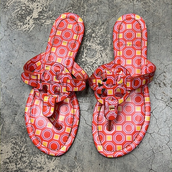 Tory Burch orange yellow print sandals - Picture 4 of 7